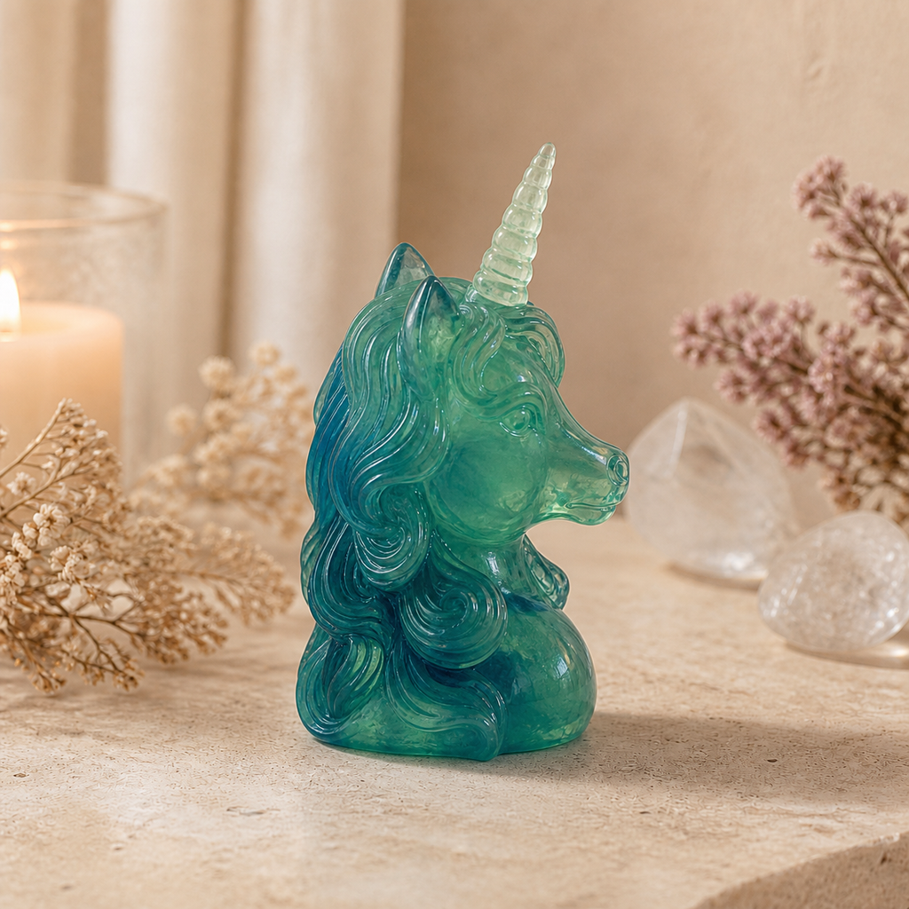 Joy & Inner-Child Connection Crystal Unicorn Statue — Amethyst, Rose Quartz or Green Fluorite for Positive Energy, Altar Décor & Meaningful Gifts