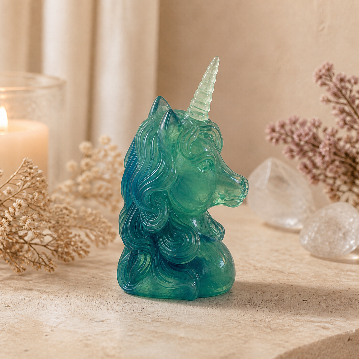 Joy & Inner-Child Connection Crystal Unicorn Statue — Amethyst, Rose Quartz or Green Fluorite for Positive Energy, Altar Décor & Meaningful Gifts