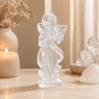 Protection, Guidance & Positive Energy — Fluorite Clear Quartz Rose Quartz Pink Opal Guardian Angel Crystal Statue for Home Décor, Meditation, Altar & Meaningful Gifts